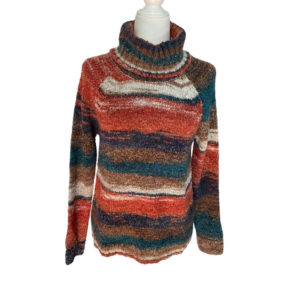 Masseys Textured Multicolor Turtle Neck Long Sleeve Wool Blend Sweater Size M